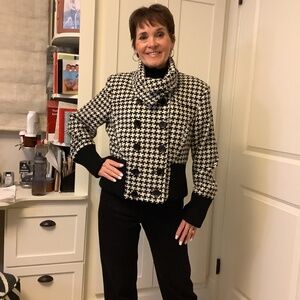 Unique Black Rivet Black and White Houndstooth cropped  Pea Coat